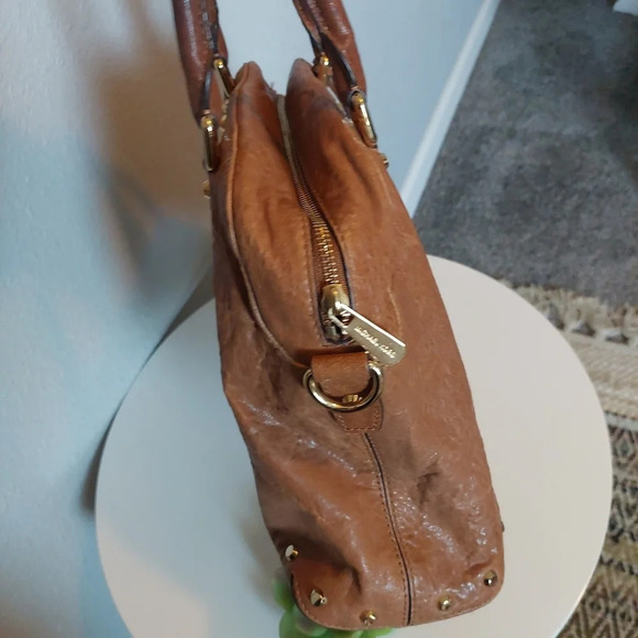Michael Kors Gold Studded Brown leather handbag Purse Tote Large - Picture 8 of 10